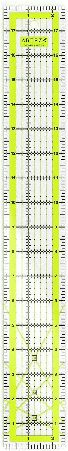 ARTEZA Quilting Ruler – 2.5" x 18" Acrylic Sewing Ruler with Laser-Cut Edges and Dual-Color Grid Lines for Precision Fabric Cutting, Quilting & Patchwork