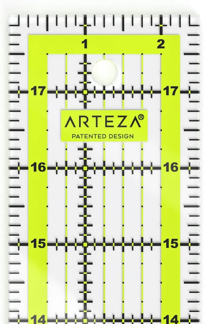 ARTEZA Quilting Ruler – 2.5" x 18" Acrylic Sewing Ruler with Laser-Cut Edges and Dual-Color Grid Lines for Precision Fabric Cutting, Quilting & Patchwork