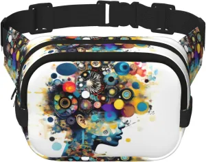 Artificial Intelligence Brain Print Square Double Layer bag Waist Bag Trendy Pack Travel Bag with Adjustable Bel