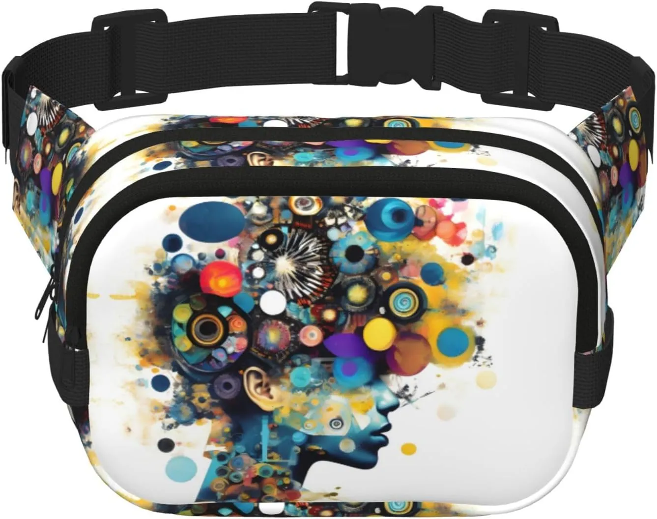 Artificial Intelligence Brain Print Square Double Layer bag Waist Bag Trendy Pack Travel Bag with Adjustable Bel