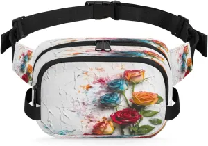 Artistic Multi-Colored Roses Men's and Women's Waist Pack Crossbody Roses and Roses Flower Waist Pack Running Strap, Adjustable Shoulder Strap - For Hiking and Running Exercise Fitness