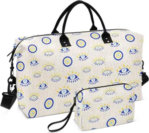 Aslsiy Travel Duffel Bags for Women Evil Eye Bead Sports Duffel Bag Weekender Bags Gym Bag with Toiletry Bag Carry on Overnight Bag