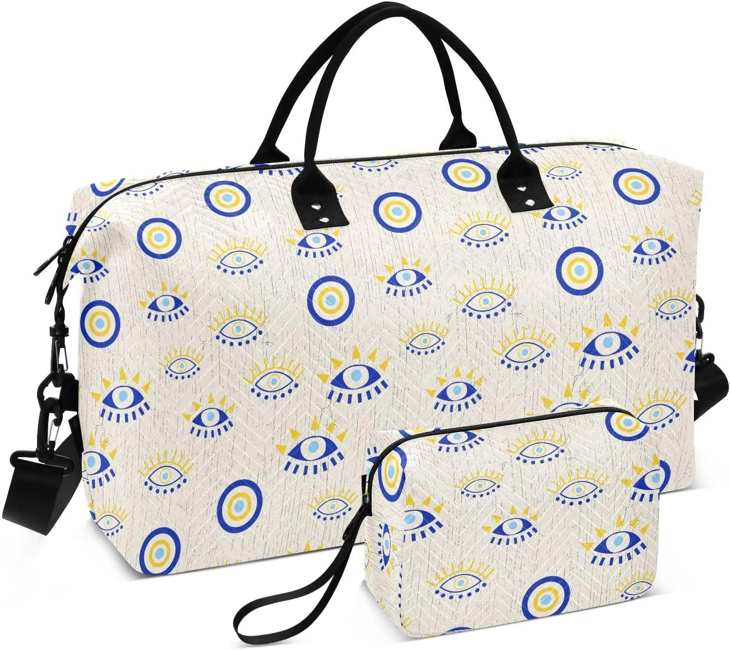 Aslsiy Travel Duffel Bags for Women Evil Eye Bead Sports Duffel Bag Weekender Bags Gym Bag with Toiletry Bag Carry on Overnight Bag