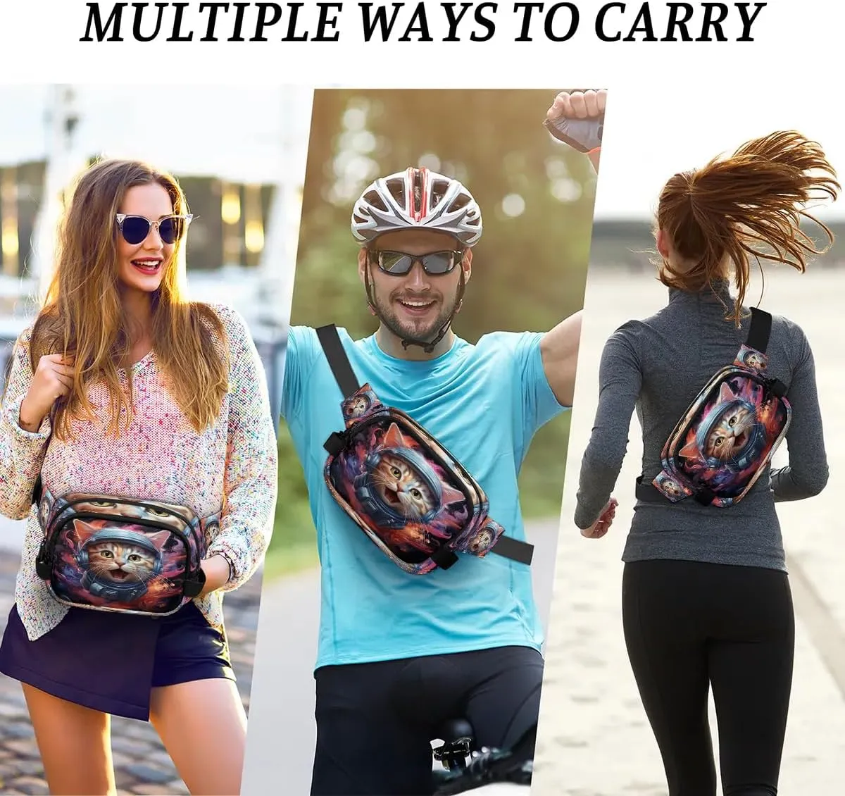 Astronaut Cat Men's and Women's Waist Pack Crossbody Cute Cat Print Waist Pack Running Strap, Adjustable Shoulder Strap - For Hiking and Running Exercise Fitness