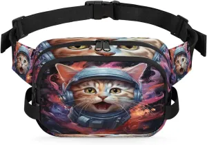 Astronaut Cat Men's and Women's Waist Pack Crossbody Cute Cat Print Waist Pack Running Strap, Adjustable Shoulder Strap - For Hiking and Running Exercise Fitness