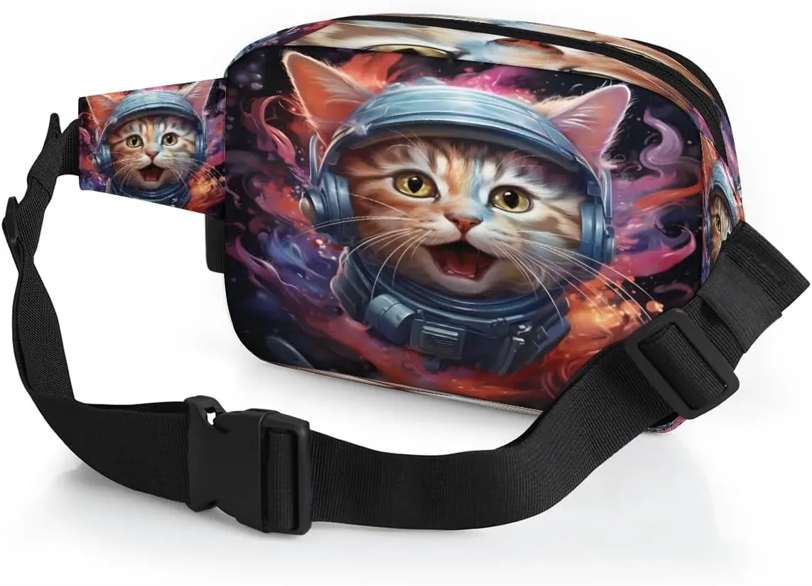 Astronaut Cat Men's and Women's Waist Pack Crossbody Cute Cat Print Waist Pack Running Strap, Adjustable Shoulder Strap - For Hiking and Running Exercise Fitness