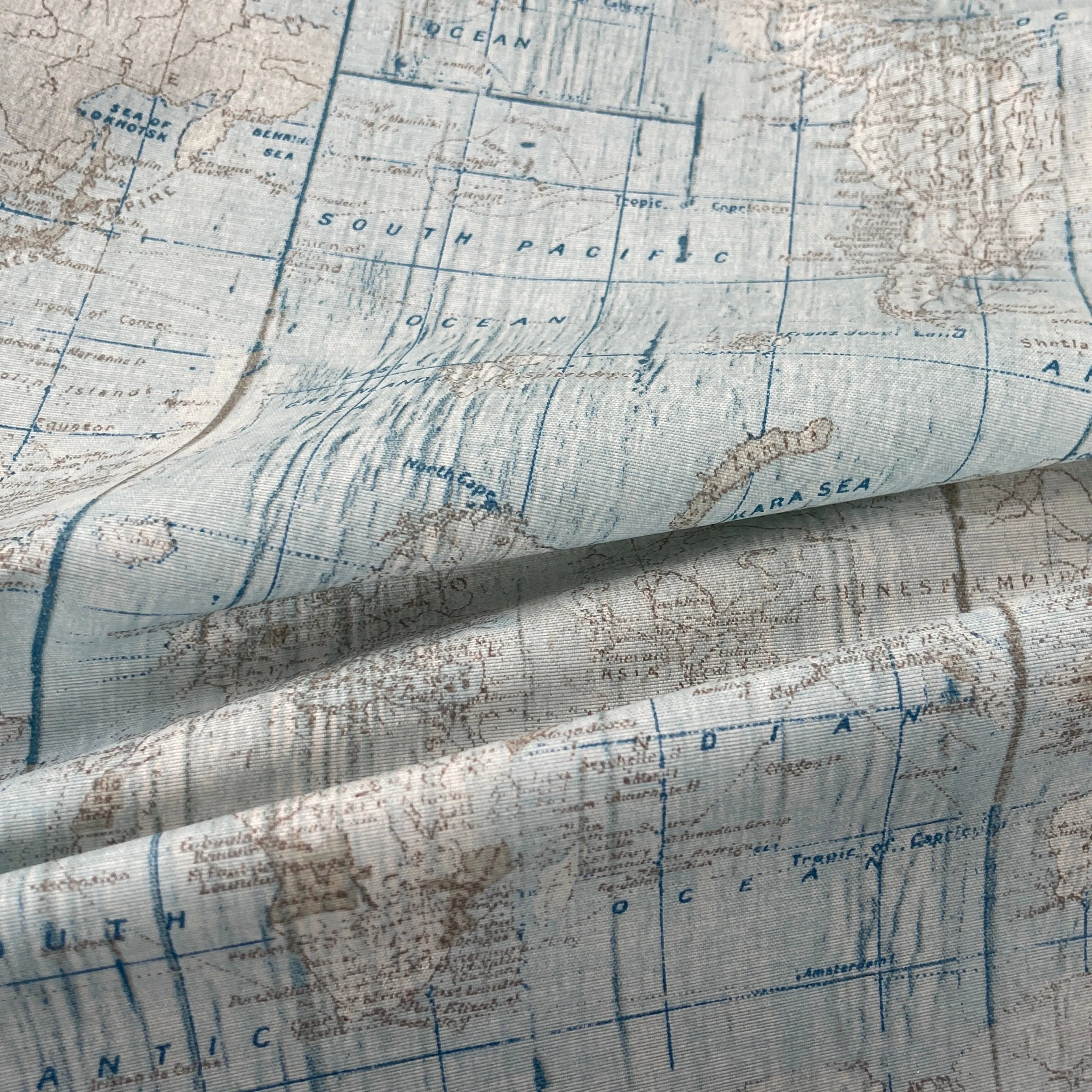 Atlantic Ocean Map Print Craft Curtain Upholstery Fabric