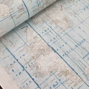 Atlantic Ocean Map Print Craft Curtain Upholstery Fabric