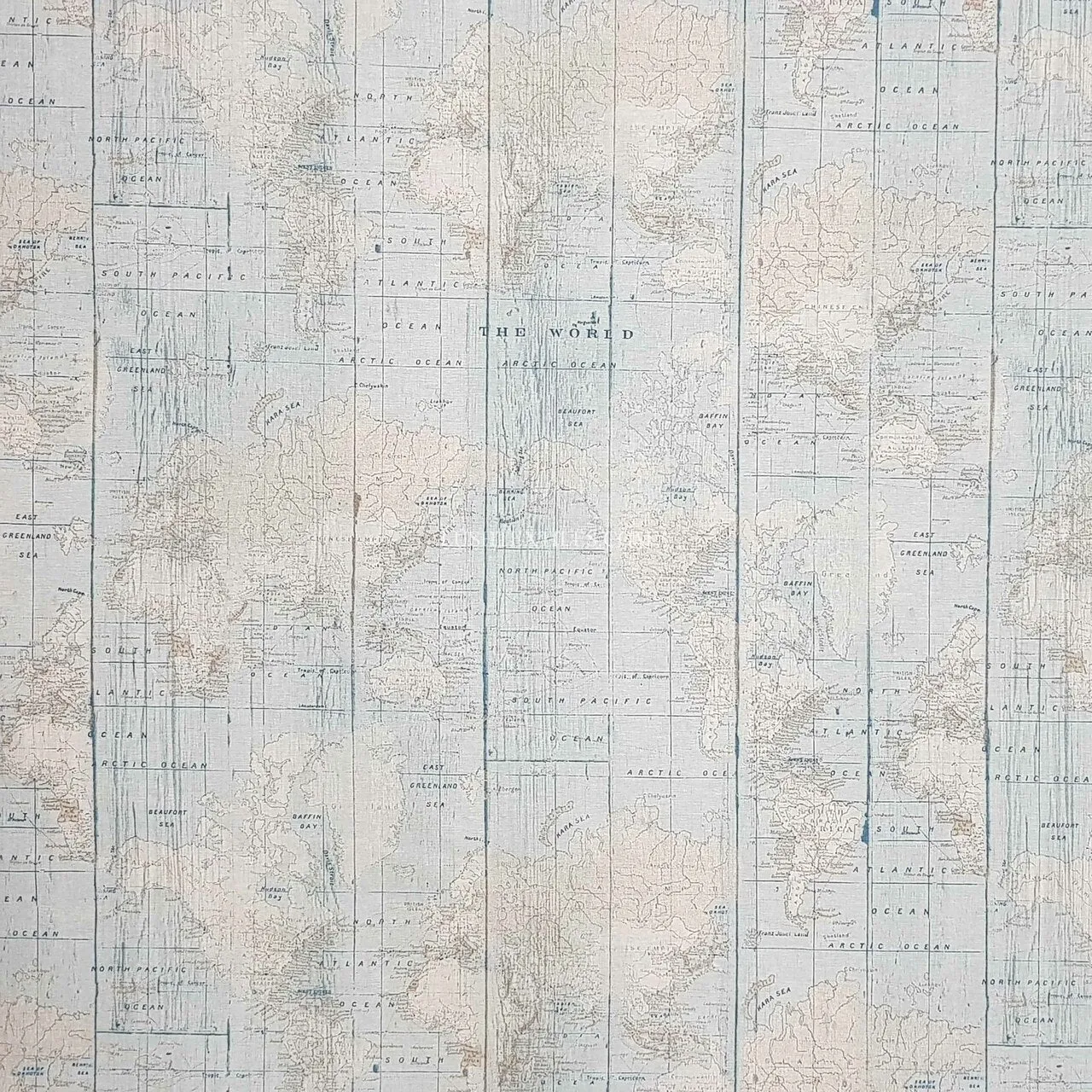 Atlantic Ocean Map Print Craft Curtain Upholstery Fabric