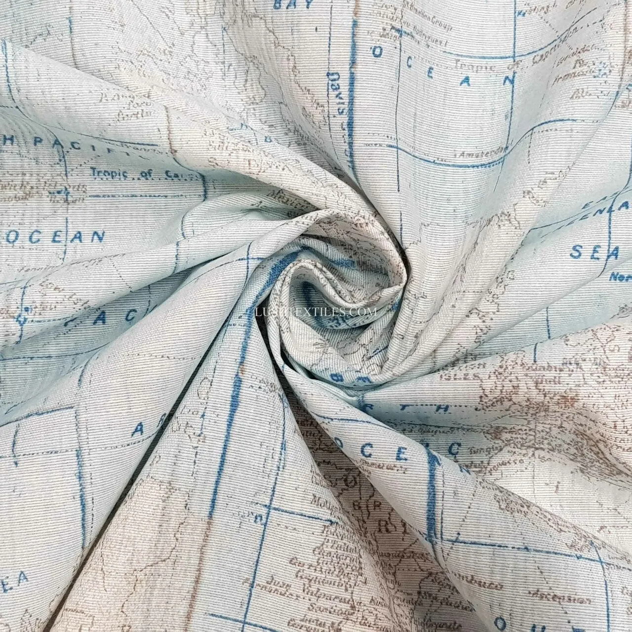 Atlantic Ocean Map Print Craft Curtain Upholstery Fabric
