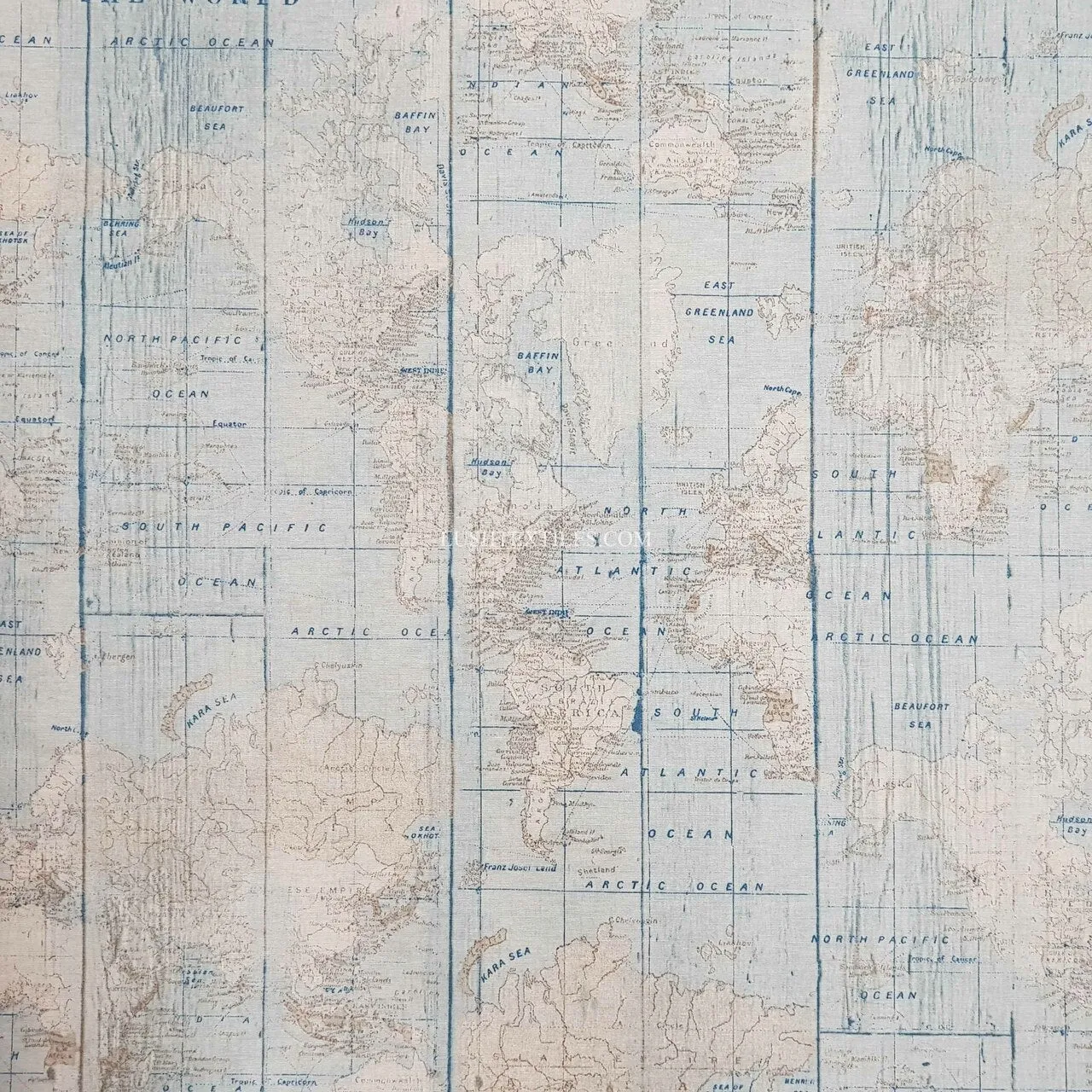 Atlantic Ocean Map Print Craft Curtain Upholstery Fabric
