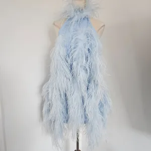 Attico Josephine Feather And Bead-embellished Crepe Halterneck Mini Dress in Blue