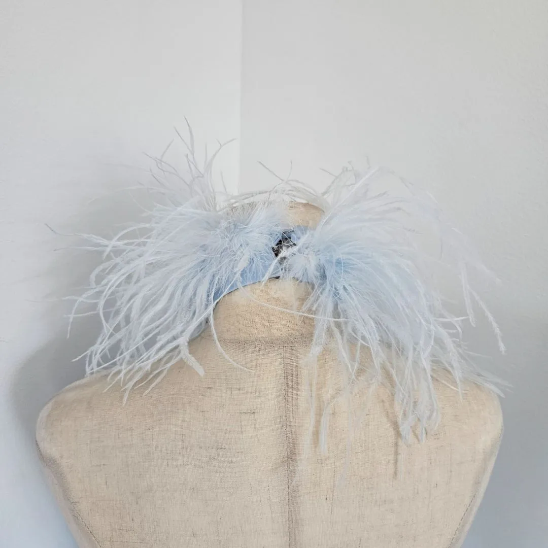 Attico Josephine Feather And Bead-embellished Crepe Halterneck Mini Dress in Blue