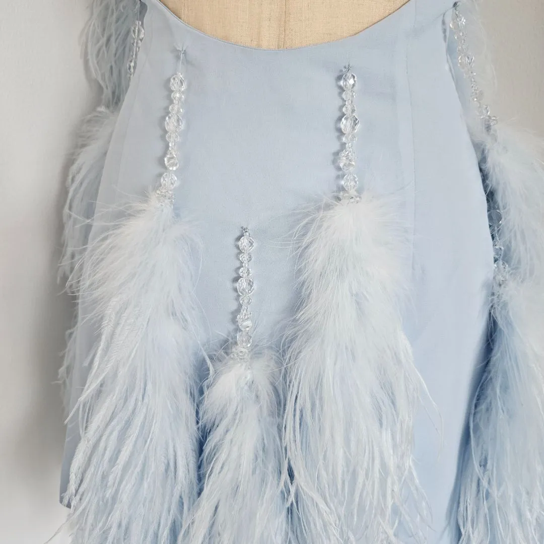 Attico Josephine Feather And Bead-embellished Crepe Halterneck Mini Dress in Blue