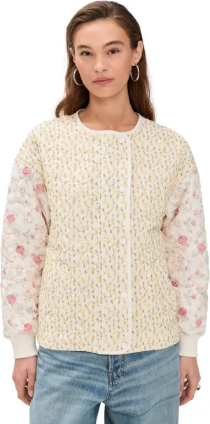 Avec Les Filles Women's Collarless Quilted Bomber Jacket