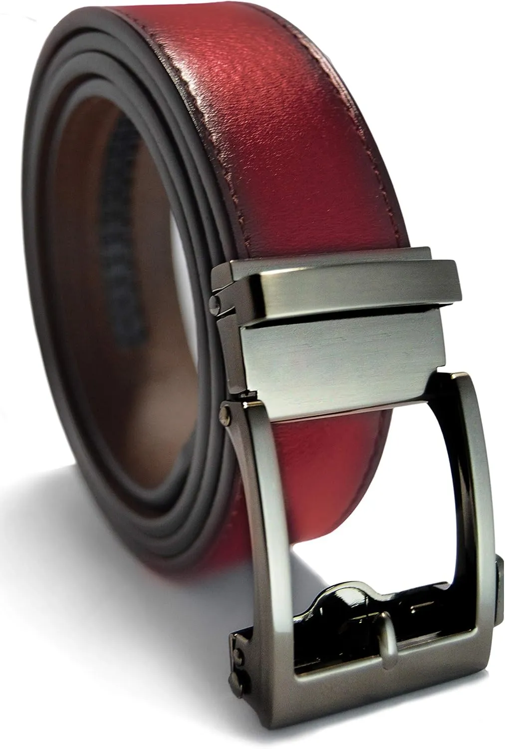 Aventus Men's Holeless Leather Ratchet Click Belt - Trim to Fit (Various Styles and Colors)