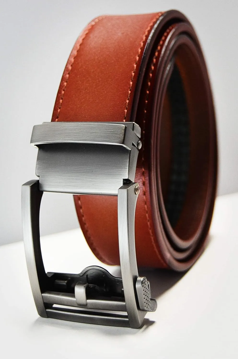 Aventus Men's Holeless Leather Ratchet Click Belt - Trim to Fit (Various Styles and Colors)