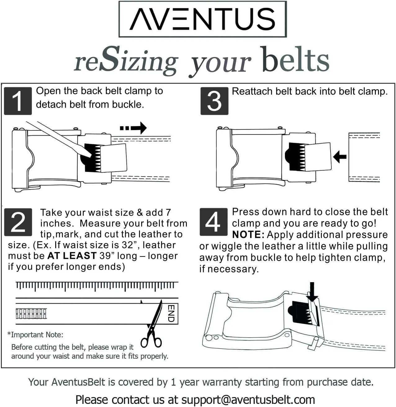 Aventus Men's Holeless Leather Ratchet Click Belt - Trim to Fit (Various Styles and Colors)
