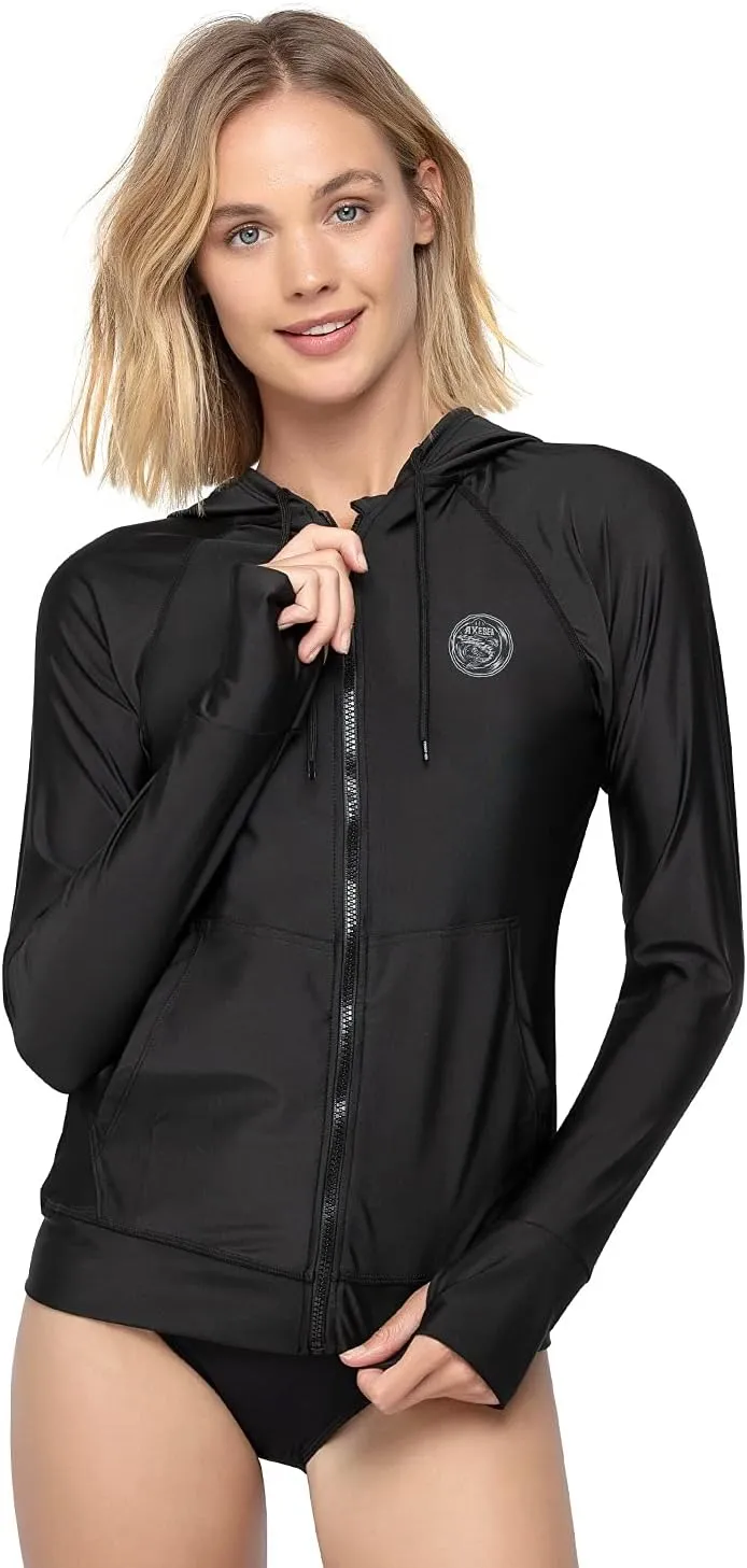 AXESEA Women's Hoodie Rash Guard UV Sun Protection Long Sleeve Hooded Swim Shirts Full Zip Front Swimsuit Tops