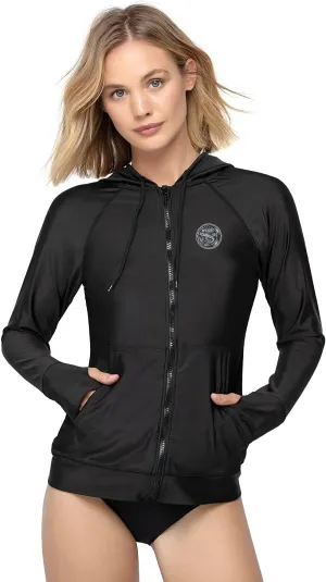 AXESEA Women's Hoodie Rash Guard UV Sun Protection Long Sleeve Hooded Swim Shirts Full Zip Front Swimsuit Tops