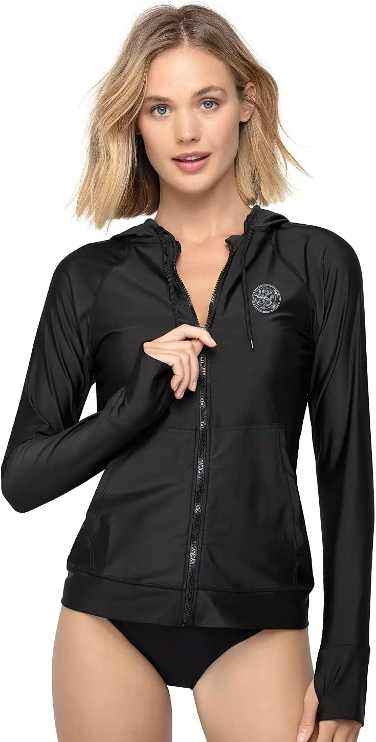 AXESEA Women's Hoodie Rash Guard UV Sun Protection Long Sleeve Hooded Swim Shirts Full Zip Front Swimsuit Tops