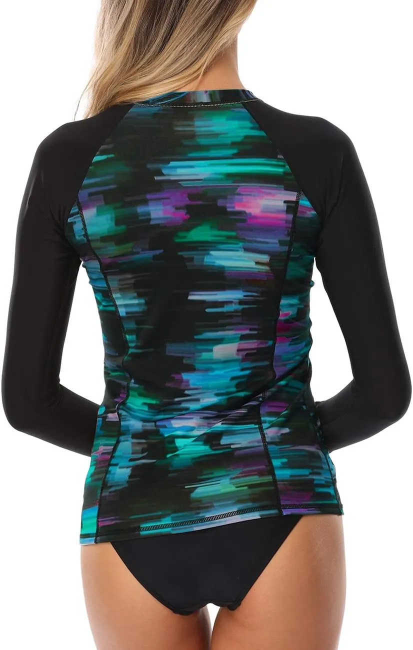 AXESEA Women's Rash Guard Tops Long Sleeve Bathing Suits Printed UV Sun Protection Swim Shirt