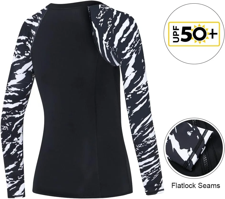AXESEA Women's Rash Guard Tops Long Sleeve Bathing Suits Printed UV Sun Protection Swim Shirt