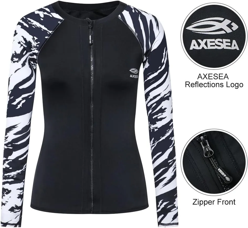 AXESEA Women's Rash Guard Tops Long Sleeve Bathing Suits Printed UV Sun Protection Swim Shirt