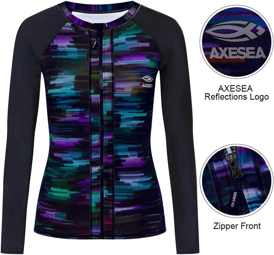 AXESEA Women's Rash Guard Tops Long Sleeve Bathing Suits Printed UV Sun Protection Swim Shirt