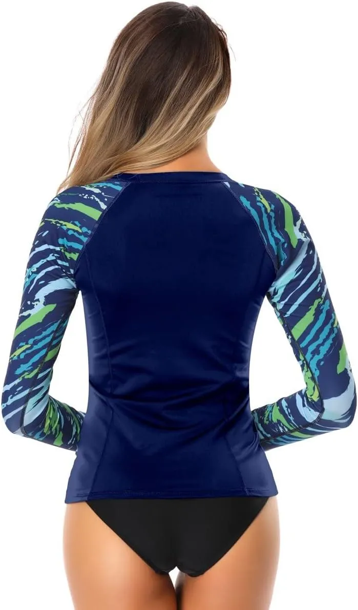 AXESEA Women's Rash Guard Tops Long Sleeve Bathing Suits Printed UV Sun Protection Swim Shirt