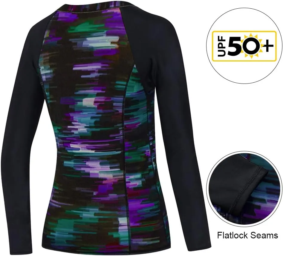 AXESEA Women's Rash Guard Tops Long Sleeve Bathing Suits Printed UV Sun Protection Swim Shirt