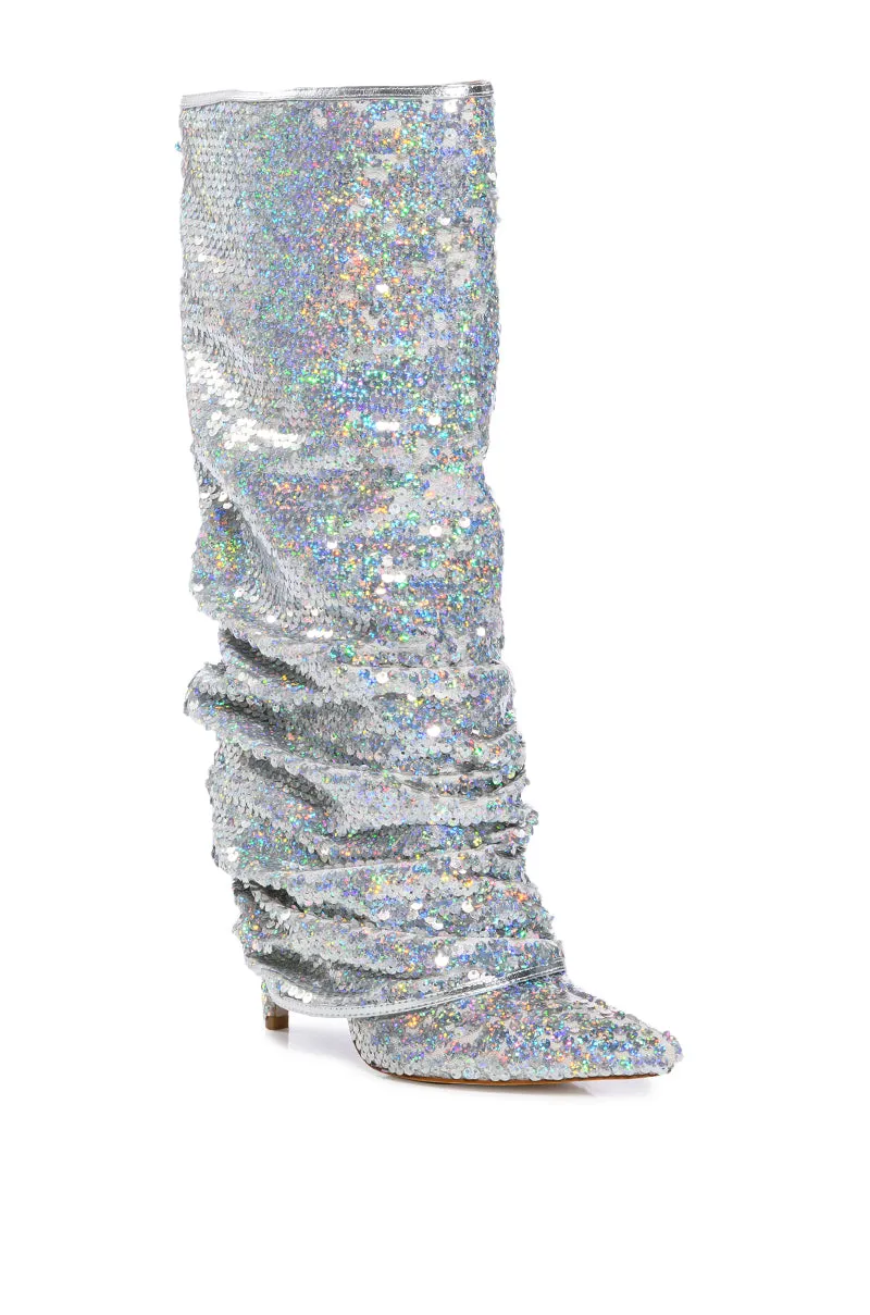 AZALEA WANG NEBULA SEQUIN EMBELLISHED BOOT IN SILVER