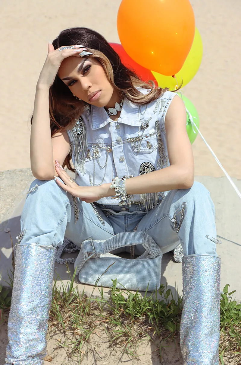 AZALEA WANG NEBULA SEQUIN EMBELLISHED BOOT IN SILVER