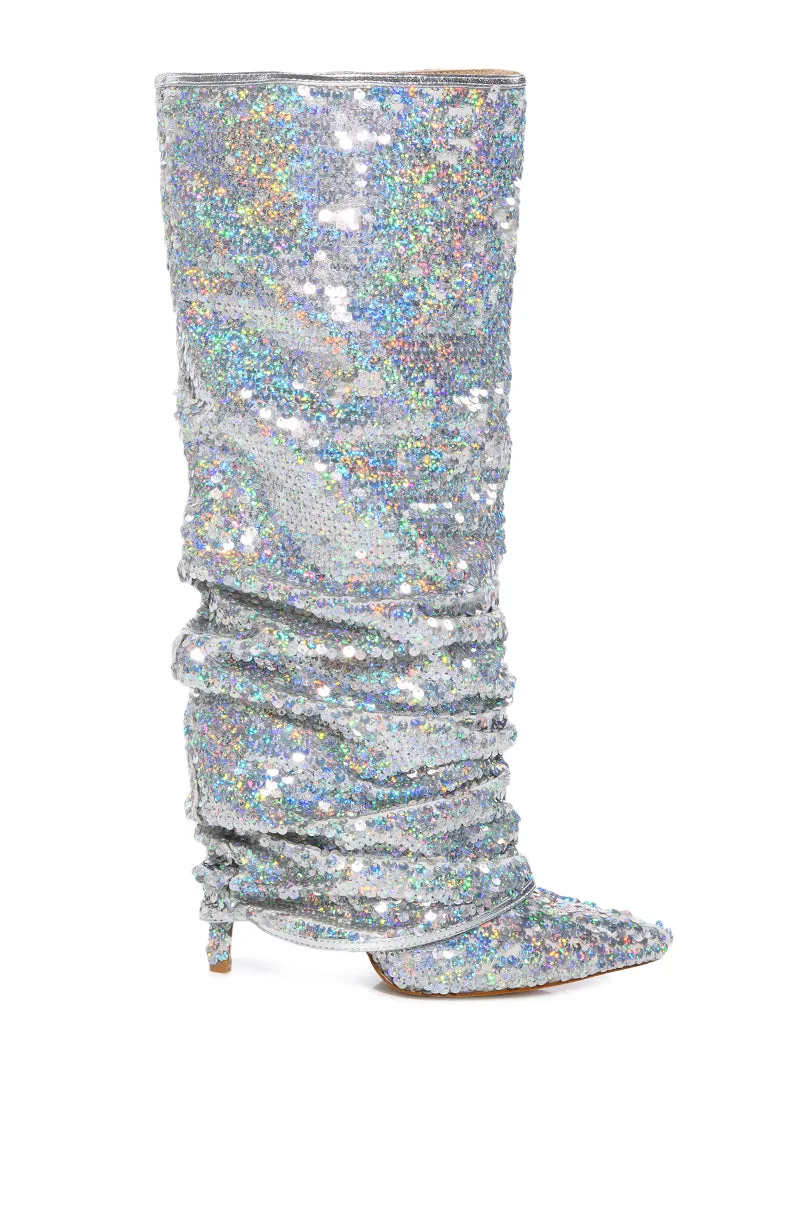 AZALEA WANG NEBULA SEQUIN EMBELLISHED BOOT IN SILVER