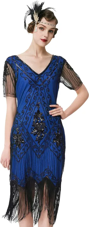 BABEYOND 1920s Art Deco Fringed Sequin Dress Roaring 20s Flapper Fancy Dress