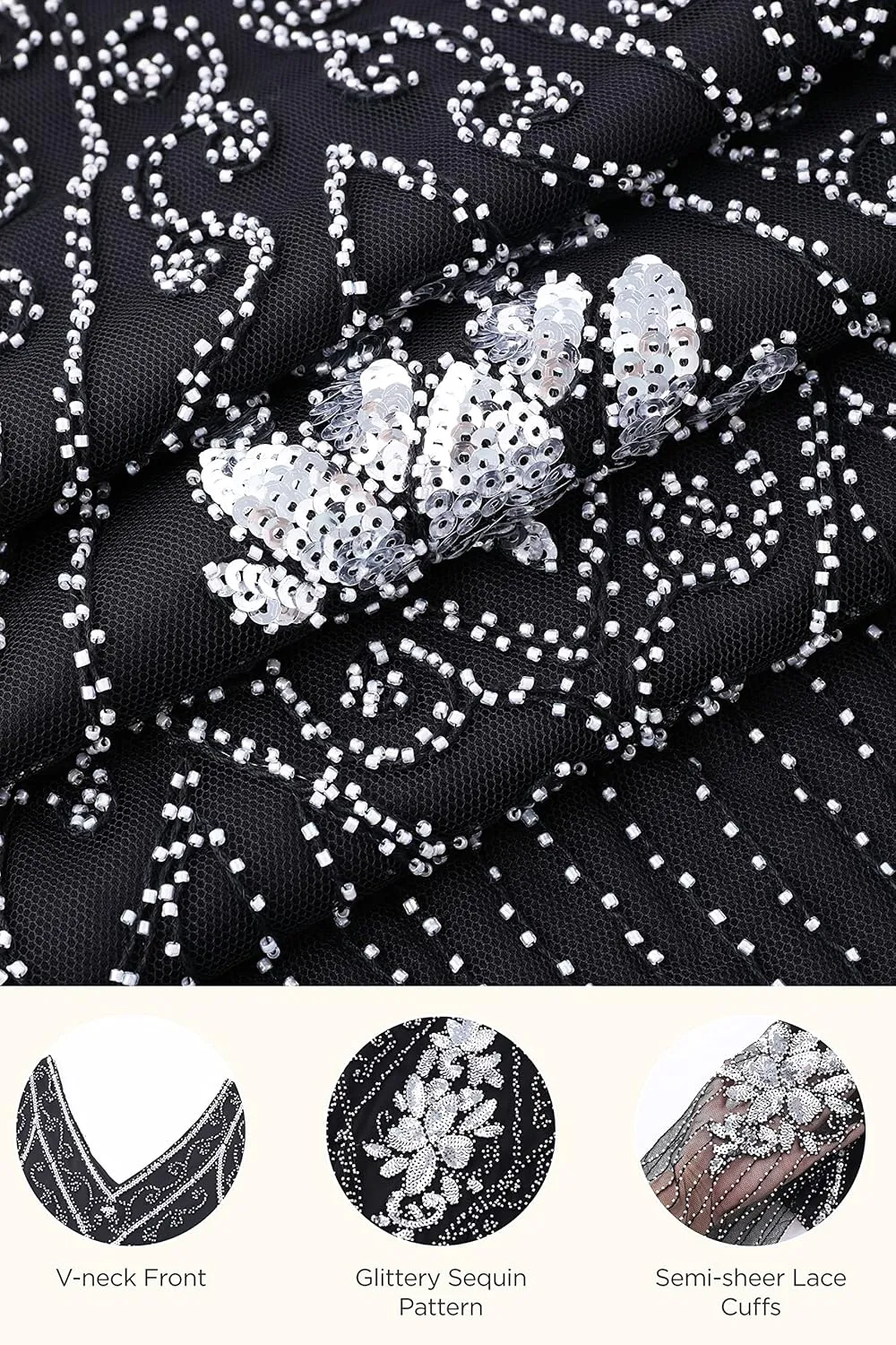 BABEYOND 1920s Art Deco Fringed Sequin Dress Roaring 20s Flapper Fancy Dress