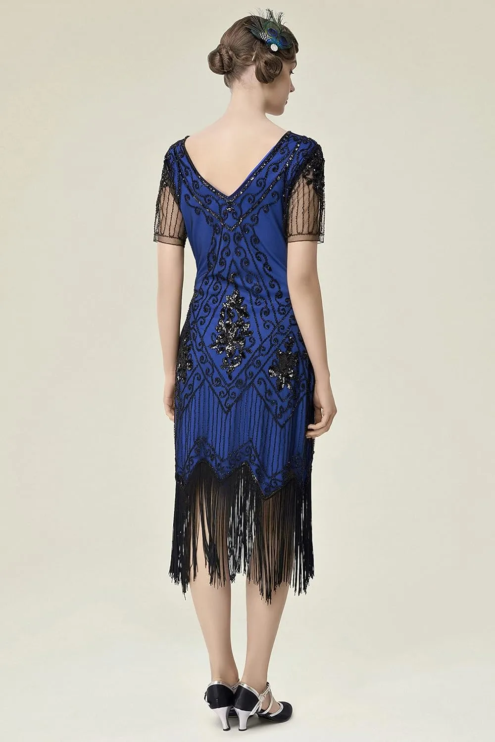 BABEYOND 1920s Art Deco Fringed Sequin Dress Roaring 20s Flapper Fancy Dress