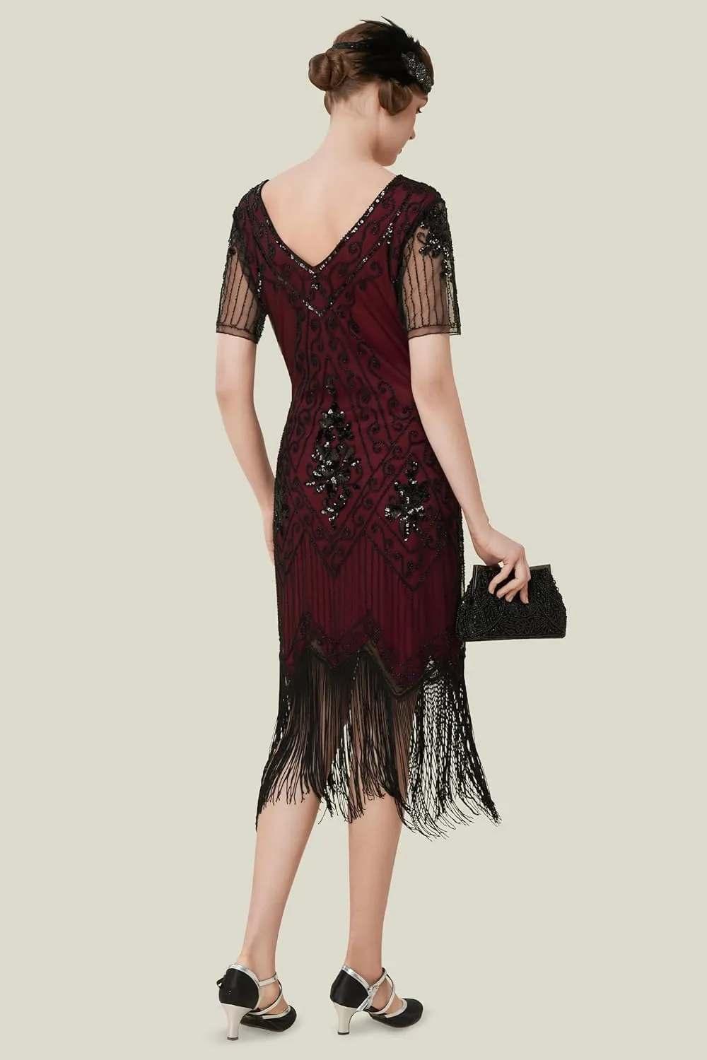BABEYOND 1920s Art Deco Fringed Sequin Dress Roaring 20s Flapper Fancy Dress