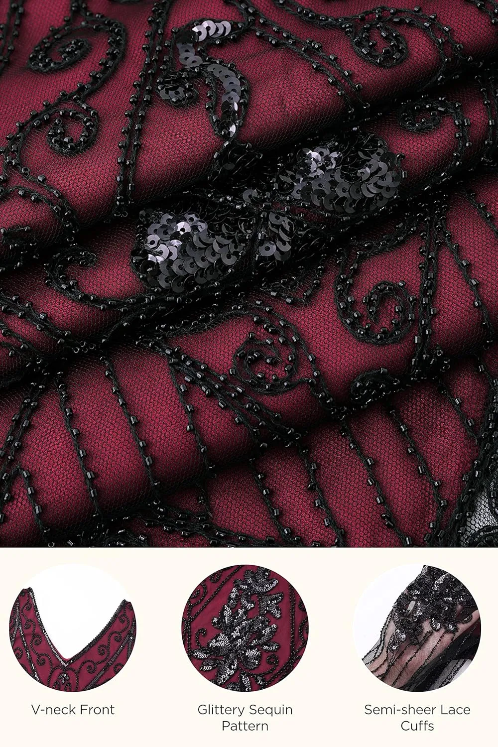 BABEYOND 1920s Art Deco Fringed Sequin Dress Roaring 20s Flapper Fancy Dress