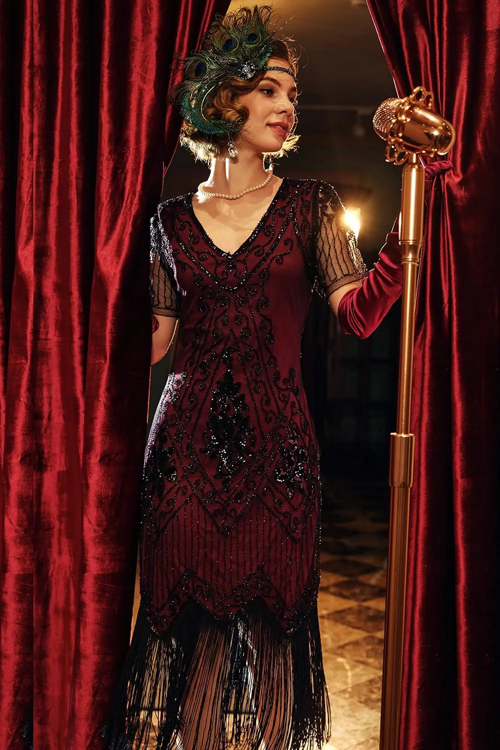 BABEYOND 1920s Art Deco Fringed Sequin Dress Roaring 20s Flapper Fancy Dress