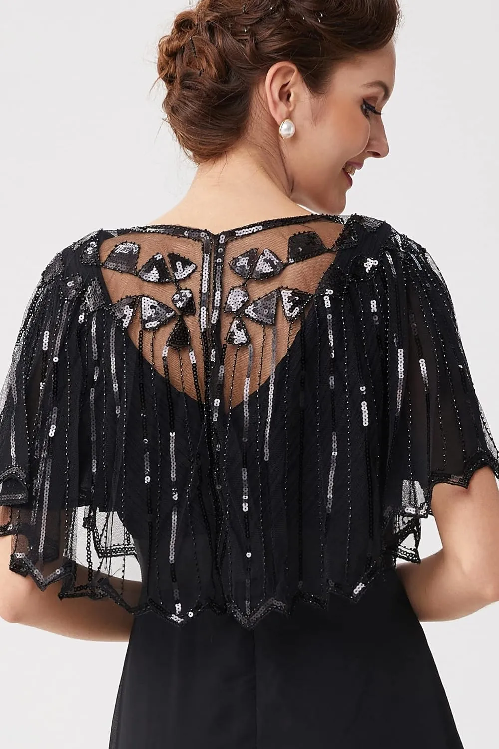 BABEYOND 1920s Shawl Wraps Sequin Beaded Evening Cape Bridal Shawl
