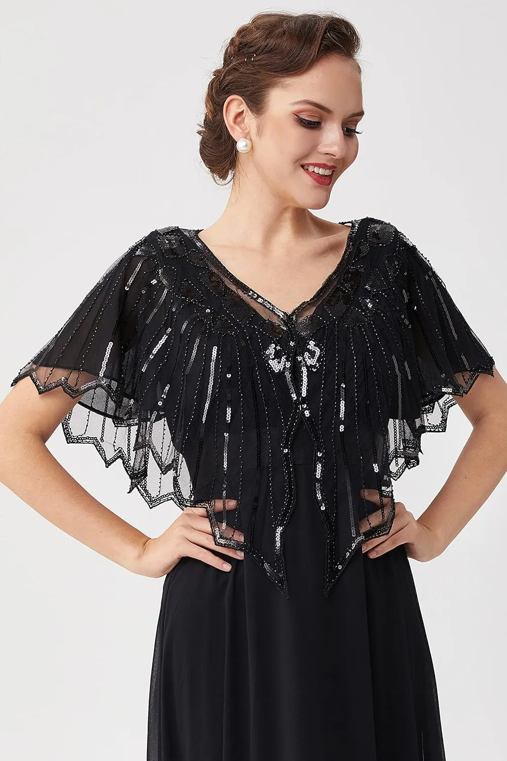 BABEYOND 1920s Shawl Wraps Sequin Beaded Evening Cape Bridal Shawl