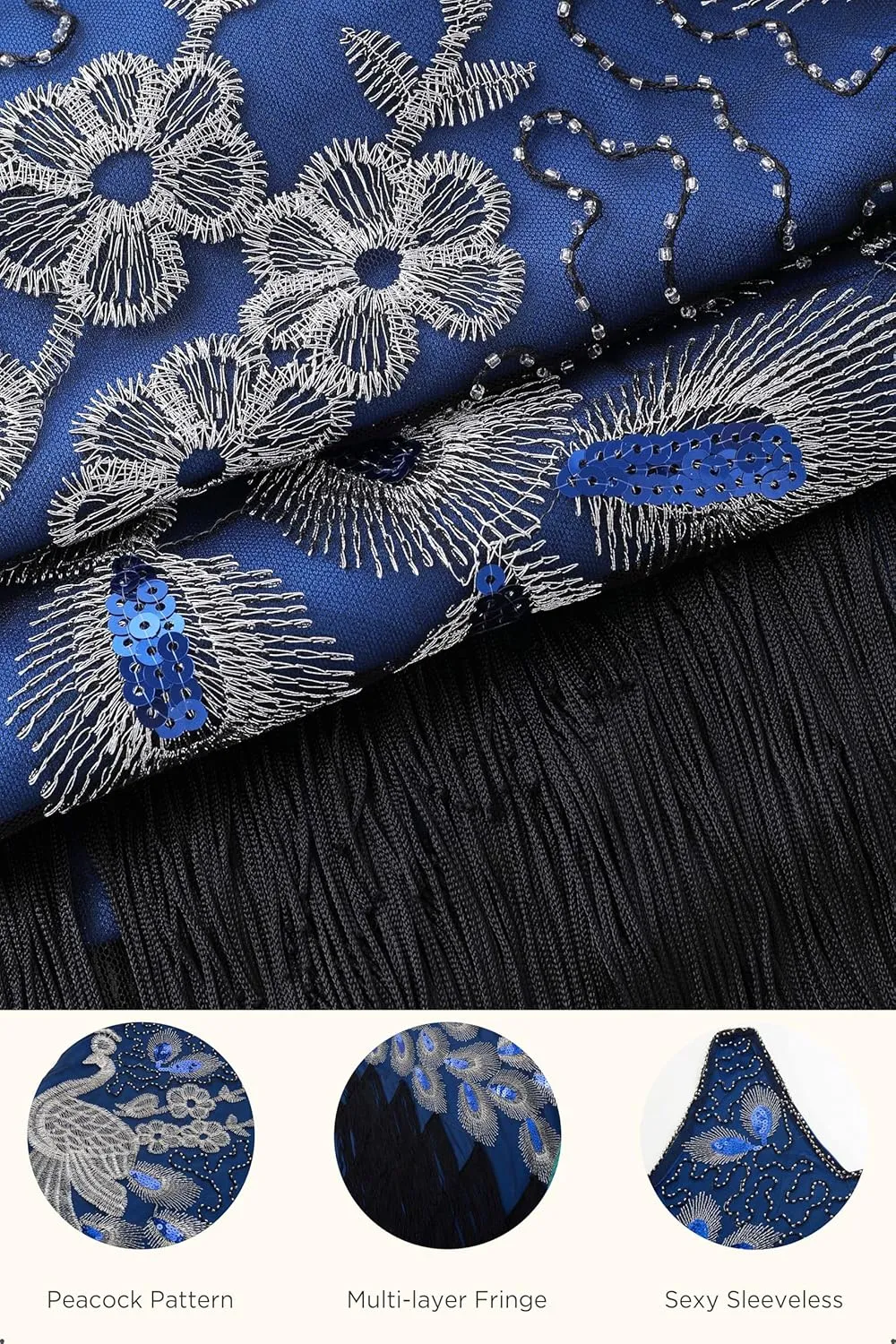 BABEYOND 1920s Vintage Peacock Sequined Dress Gatsby Fringed Flapper Dress Roaring 20s Party Dress