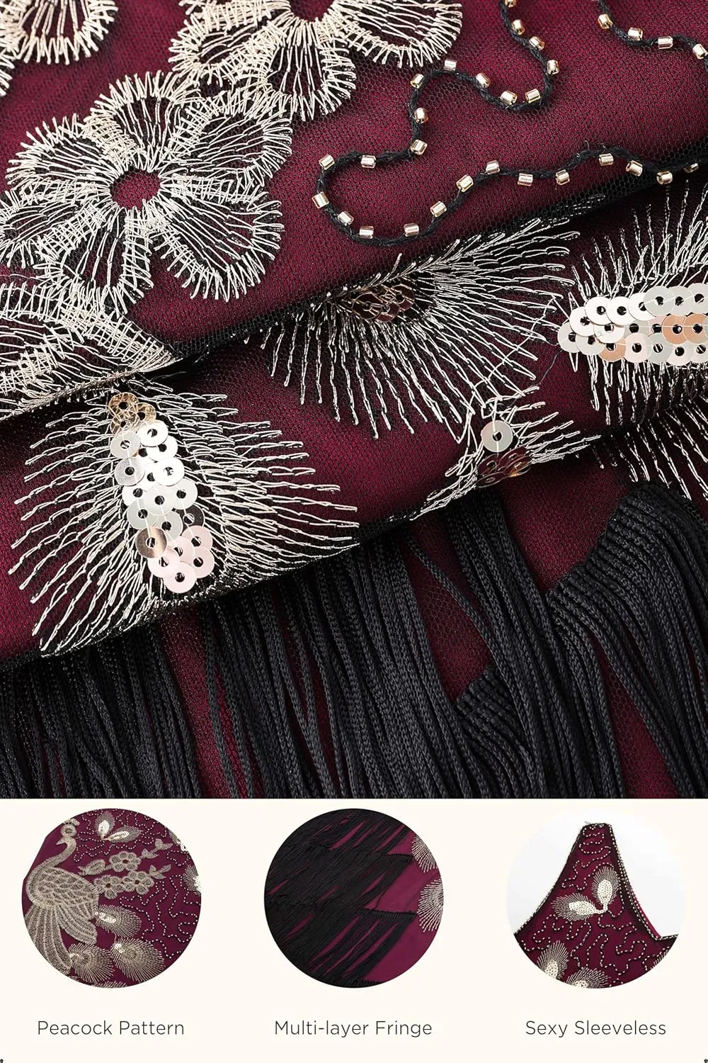 BABEYOND 1920s Vintage Peacock Sequined Dress Gatsby Fringed Flapper Dress Roaring 20s Party Dress