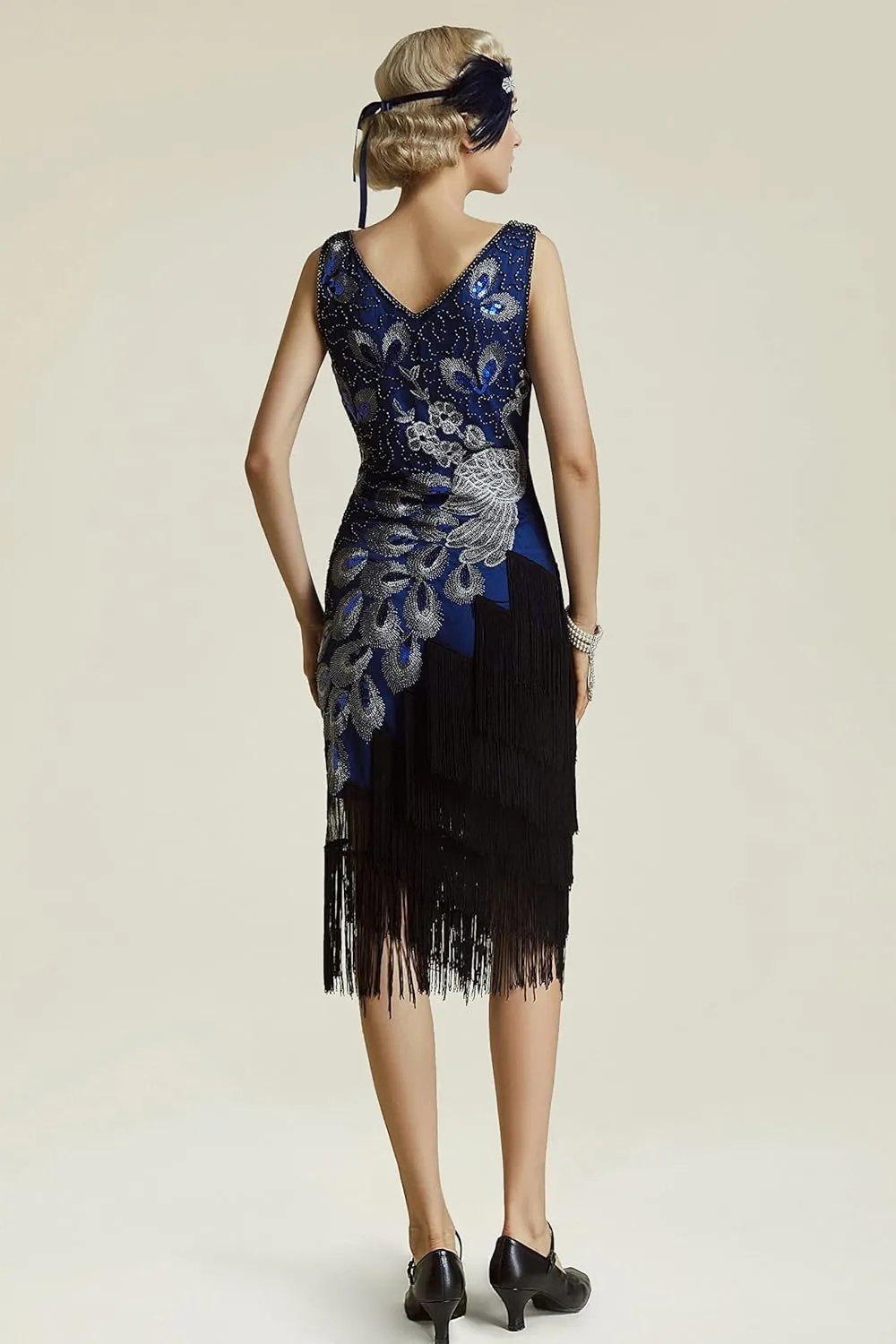 BABEYOND 1920s Vintage Peacock Sequined Dress Gatsby Fringed Flapper Dress Roaring 20s Party Dress