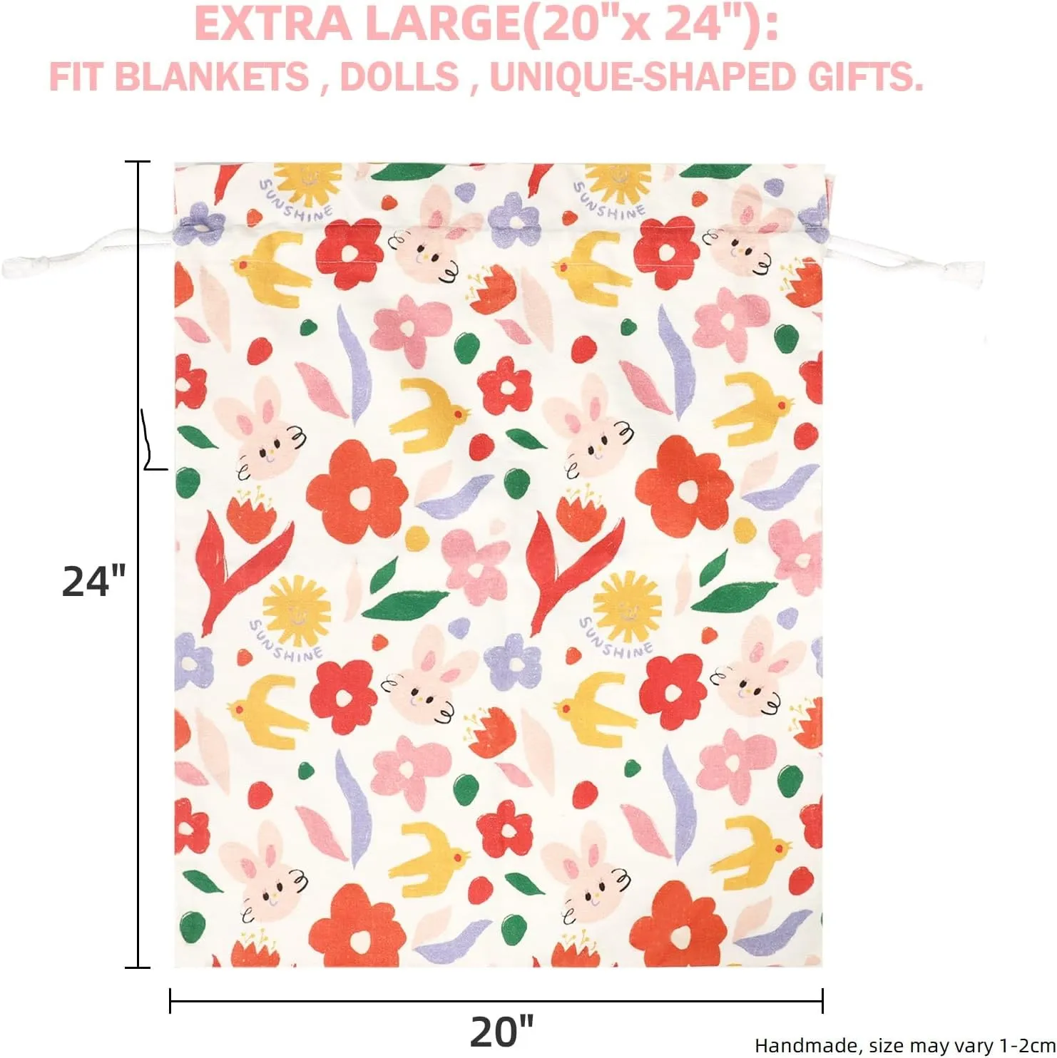 Baby Girl Gift Bags, Extra Large 24"x 20" | Premium Canvas Drawstring Gift Bags | Reusable Fabric | Perfect for Baby Showers, Birthday Parties | Rabbit