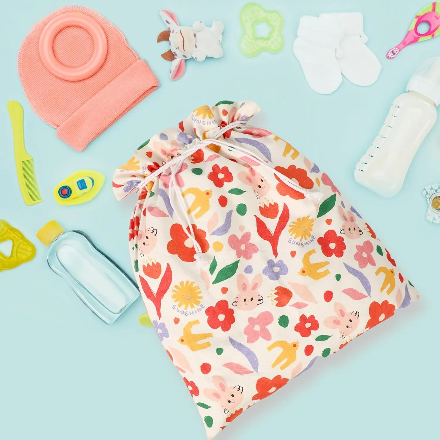 Baby Girl Gift Bags, Extra Large 24"x 20" | Premium Canvas Drawstring Gift Bags | Reusable Fabric | Perfect for Baby Showers, Birthday Parties | Rabbit