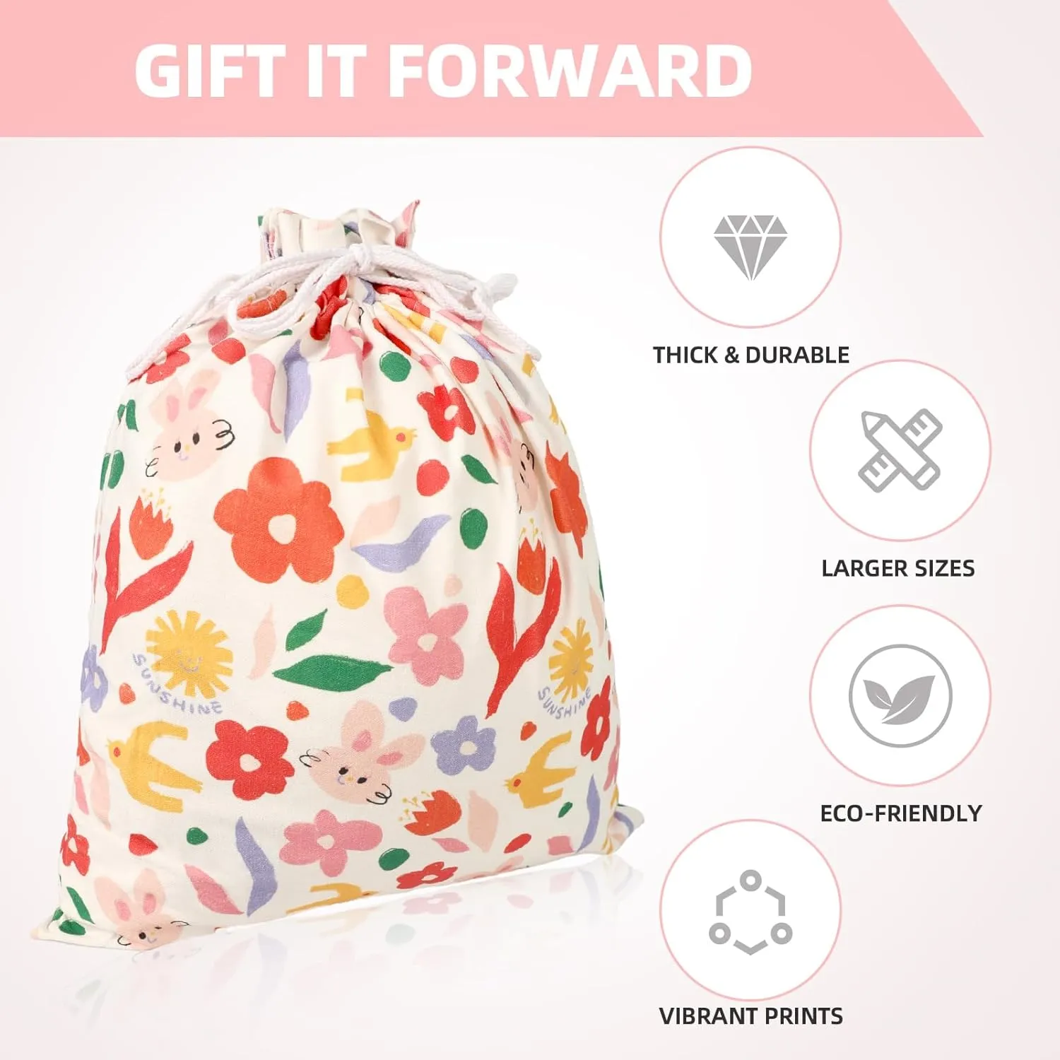 Baby Girl Gift Bags, Extra Large 24"x 20" | Premium Canvas Drawstring Gift Bags | Reusable Fabric | Perfect for Baby Showers, Birthday Parties | Rabbit