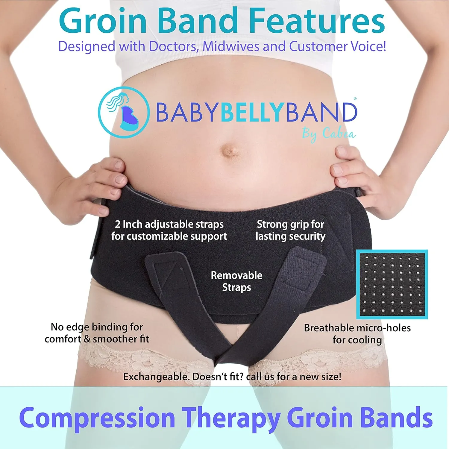 Babybellyband Original 3-in-1 Pregnancy Belly Band with Groin Straps -Sling, Episiotomy, Pelvic Floor Support, Hernia, and Vulvar Varicosities, SPD, Made in USA - For 45” to 50” Hips (Large)