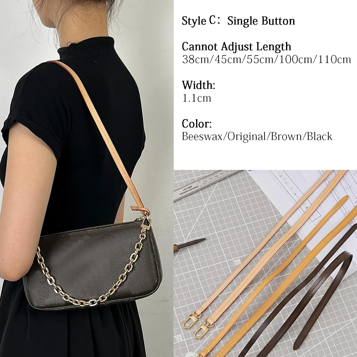 Bag Strap Leather Replacement Straps Adjuster Shoulder Bags Straps (Original, Length45cm)